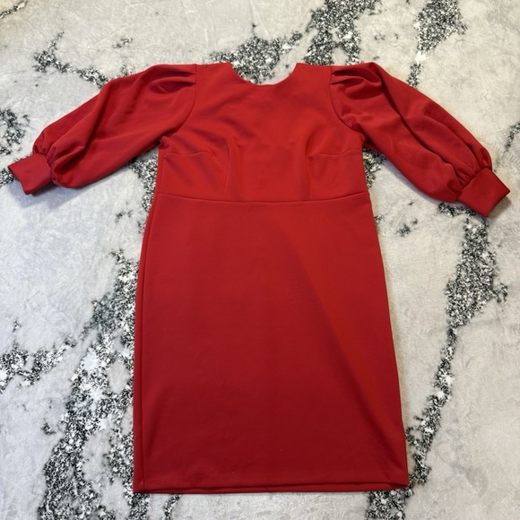 Eloquii Dresses & Skirts - Eloquii Dress Womens Size 20‎ Red Crew Neck Balloon 3/4 Sleeve Sheath Stretch